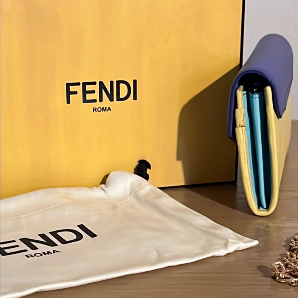 Fendi Blue and Yellow Clutch with Gold Chain - Picture 4 of 4